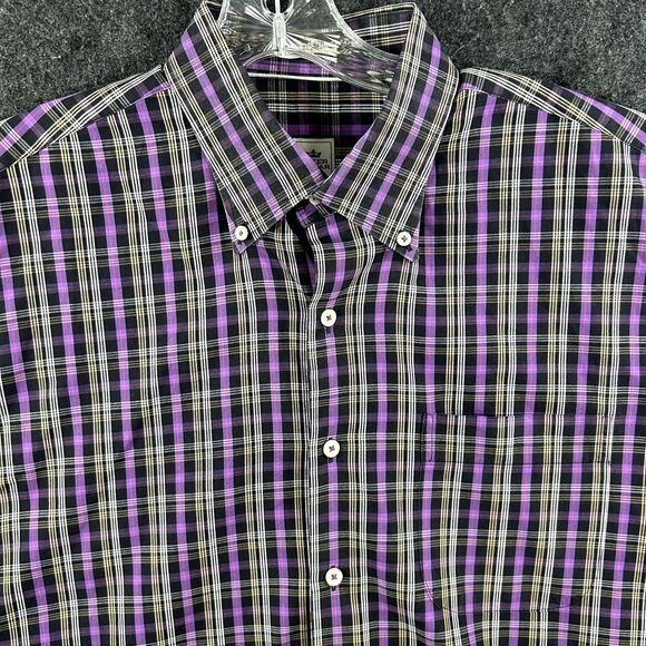 Peter Millar Shirt Mens Large Purple Plaid 100% Cotton Button Down Casual Pocket - Picture 2 of 10